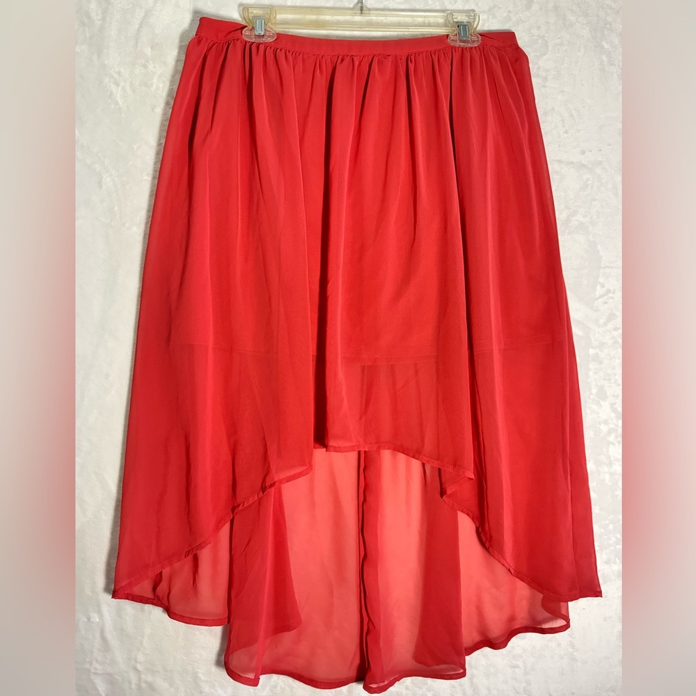 LC Lauren Conrad Coral High Low Chiffon Skirt Size 14